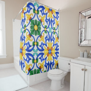 Valencia Garden Spanish Blue Green Mediterranean Shower Curtain