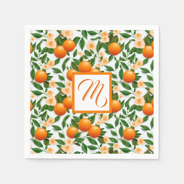 Valencia Orange Blossom Monogram Napkin (Front)