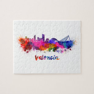 Valencia skyline in watercolor jigsaw puzzle