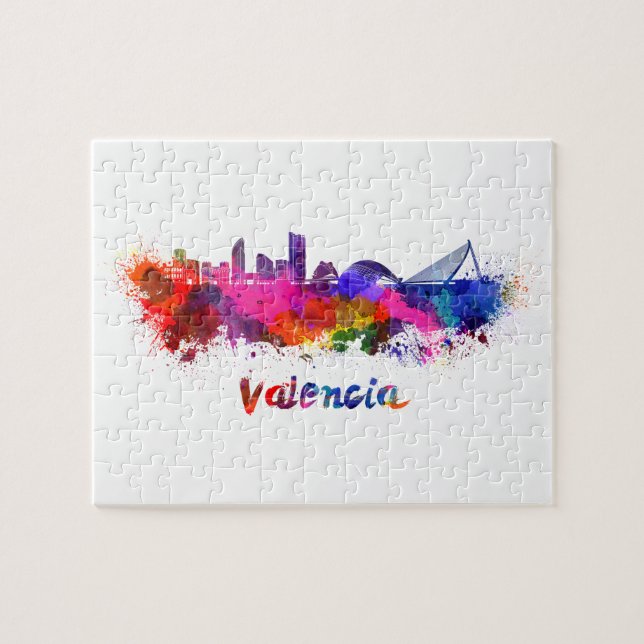 Valencia skyline in watercolor jigsaw puzzle (Horizontal)