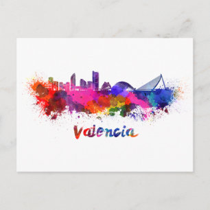 Valencia skyline in watercolor postcard