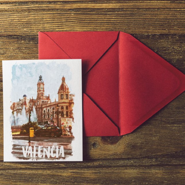 Valencia Spain Architecture Travel Postcard (Valencia Spain watercolor postcard)