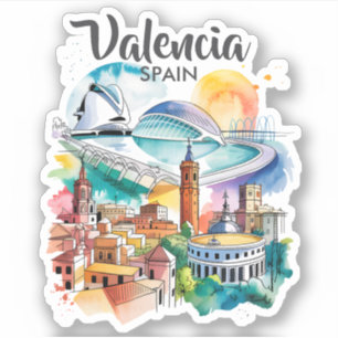 Valencia Spain Cityscape Watercolor Travel Custom