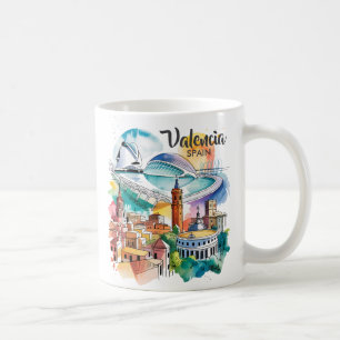 Valencia Spain Cityscape Watercolor Travel Custom Coffee Mug