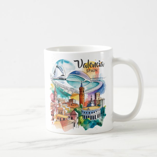 Valencia Spain Cityscape Watercolor Travel Custom Coffee Mug (Right)