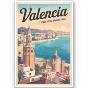 Valencia Spain Coast Illustration Travel Art Retro
