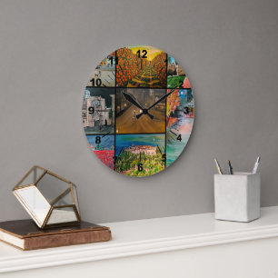 Valencia Spain Collage Painting by Alfred Fox Large Clock