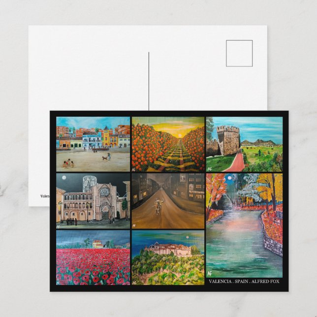 Valencia Spain Collage Paintings by Alfred Fox Postcard (Front/Back)