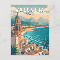 Valencia Spain Illustration Travel Art Vintage