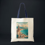Valencia Spain Illustration Travel Art Vintage Tote Bag<br><div class="desc">Valencia retro vector travel design. From the futuristic City of Arts and Sciences to the lively streets of the Old Town,  Valencia offers an exciting mix of culture,  cuisine,  and seaside beauty.</div>