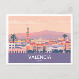 Valencia Spain Old Town Pastel Travel Postcard