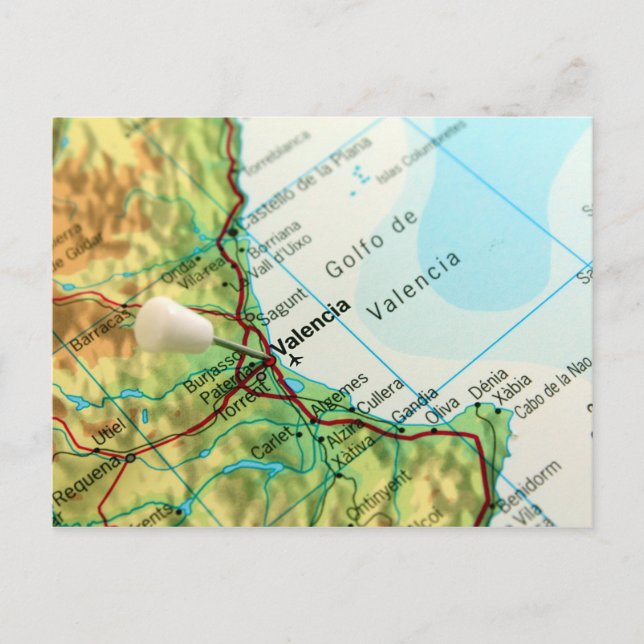 Valencia, Spain Pin Map Postcard (Front)