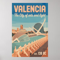 Valencia Spain Retro Skyline Cityscape Travel