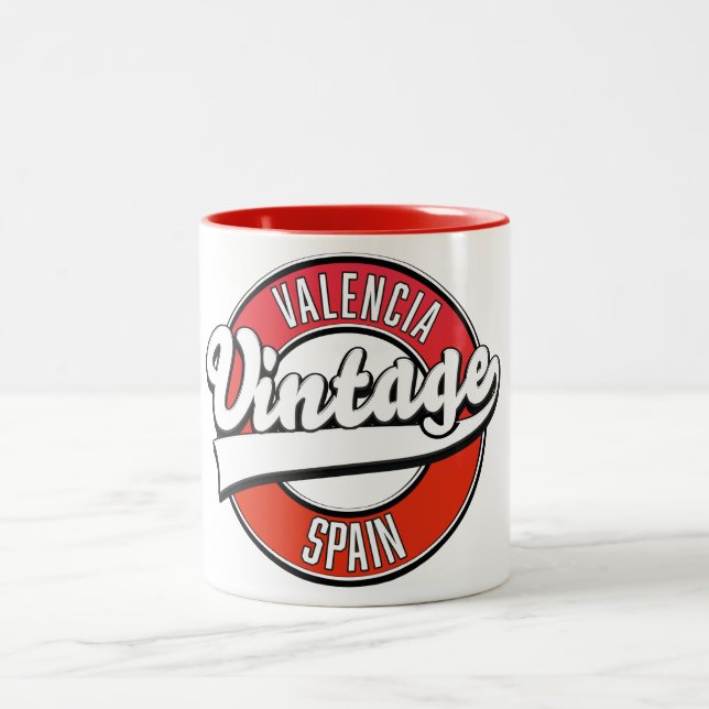 valencia spain retro style logo Two-Tone coffee mug (Center)