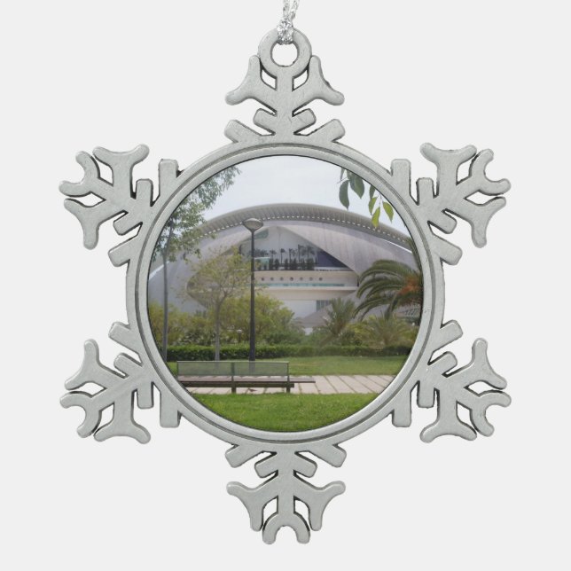 Valencia, Spain Snowflake Pewter Christmas Ornament (Front)