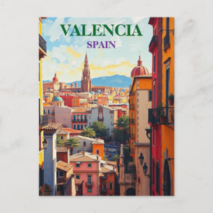 Valencia Spain Travel Art Vintage Holiday Postcard