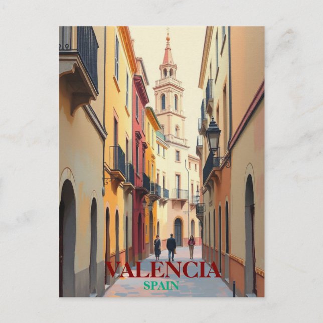 Valencia Spain Travel Art Vintage Postcard (Front)