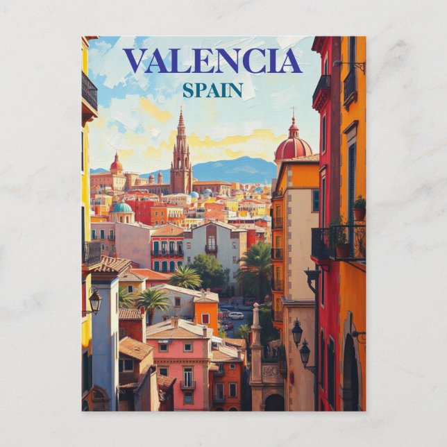 Valencia Spain Travel Art Vintage Postcard (Front)