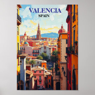 Valencia Spain Travel Art Vintage Poster