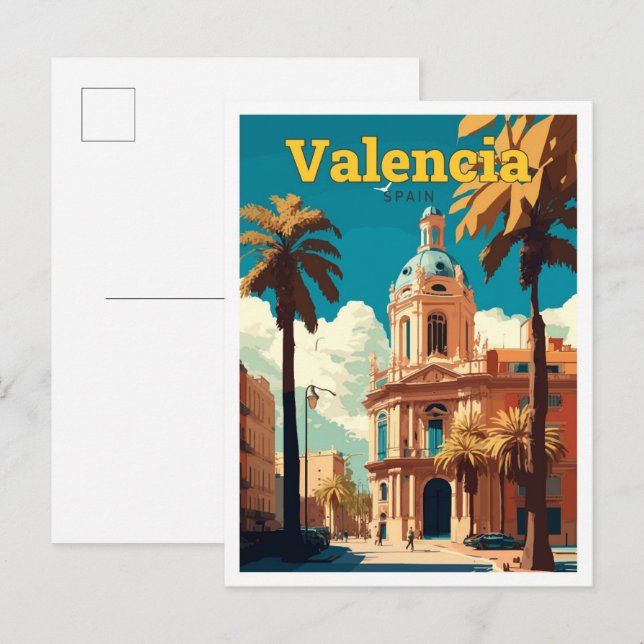 Valencia Spain Travel Vintage Illustration Postcard (Front/Back)