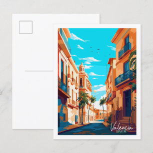 Valencia Spain vintage travel illustration Postcard