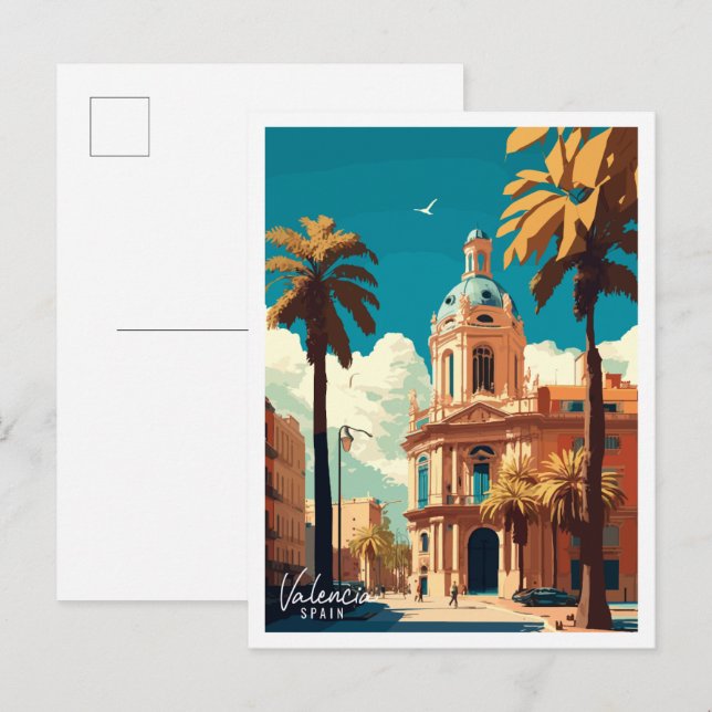 Valencia Spain vintage travel illustration Postcard (Front/Back)