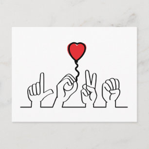 Valentijnsdag. Doof, gebarentaal love - liefde. Postcard
