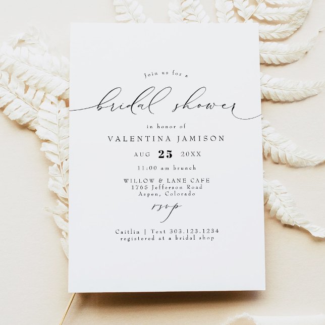VALENTINA Elegant Minimalist Script Bridal Shower Invitation (Elegant Calligraphy Script Bridal Shower Invitation)