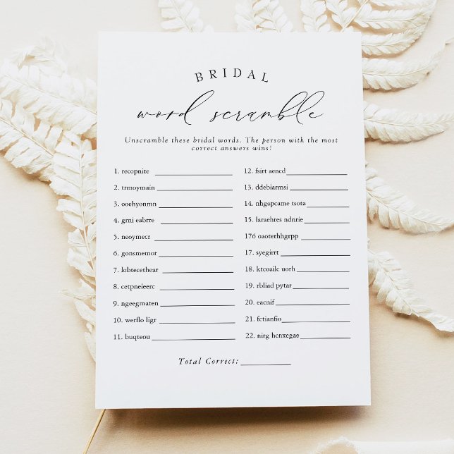VALENTINA Elegant Script Bridal Word Scramble Game Invitation (Elegant Script Bridal Word Scramble Bridal Shower Game)