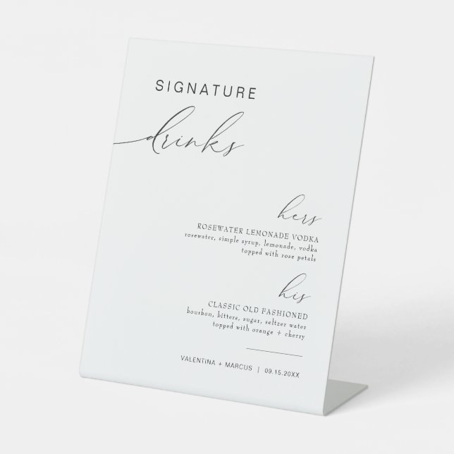 VALENTINA His and Hers Signature Drinks Cocktails Pedestal Sign (Front)