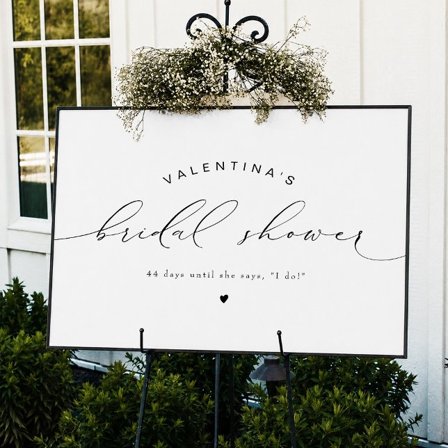VALENTINA Modern Elegant Script Bridal Shower Poster (Elegant Landscape Calligraphy Script Bridal Shower Welcome Sign)