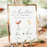 VALENTINA Script Signature Drink Wedding Bar Poster<br><div class="desc">This printable signature drink sign template a elegant script font and a modern minimalist design. The watercolor graphics are handmade and 15 popular drinks are included here in this listing. Click the 'edit using design tool' button in the personalisation section to see the drinks that are included. Each drink is...</div>