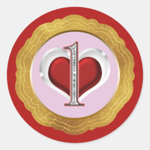 Valentine 1st Birthday Party ONE Pink Red Gold Classic Round Sticker