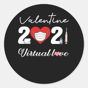 Valentine 2021 Distancing Love Face Mask Classic Round Sticker