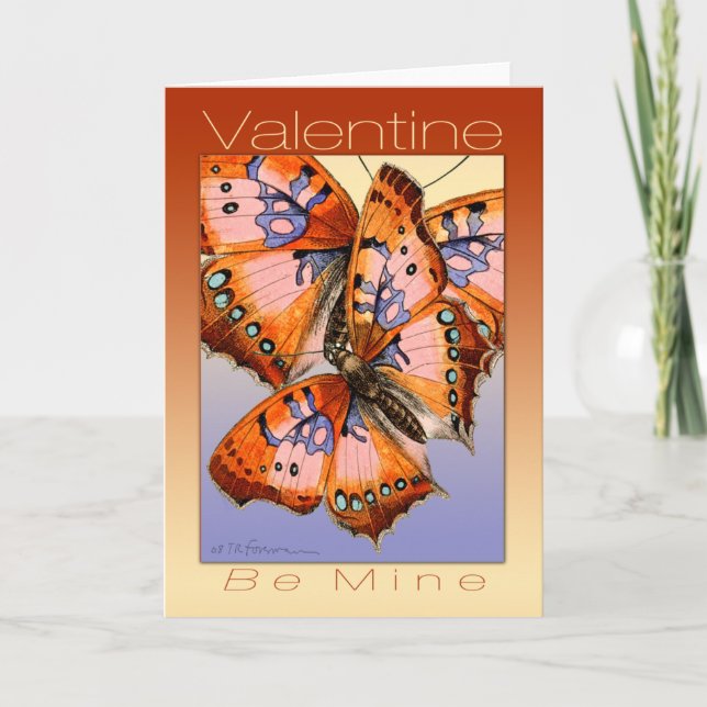 Valentine 2 abstract purple red butterflies card (Front)