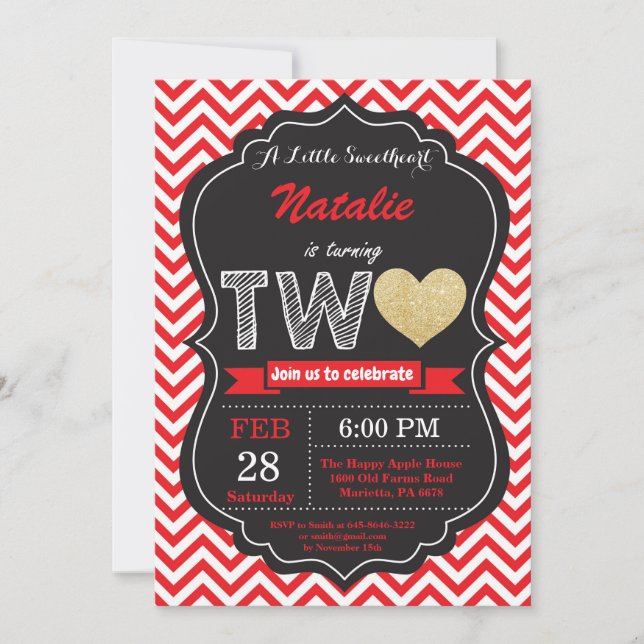 Valentine 2nd Second Birthday Little Sweetheart Invitation (Front)