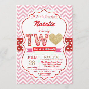 Valentine 2nd Second Birthday Little Sweetheart Invitation