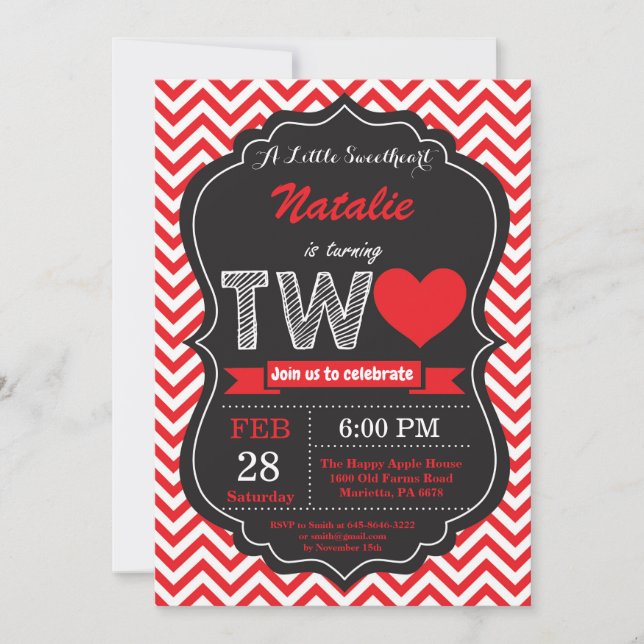 Valentine 2nd Second Birthday Little Sweetheart Invitation (Front)