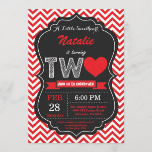 Valentine 2nd Second Birthday Little Sweetheart Invitation