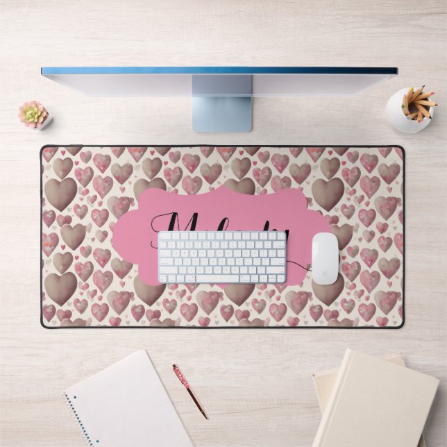 Valentine 3D Pink Beige Hearts Pattern Desk Mat (Office 1)