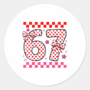 Valentine 67 Six Seven 6 7 Funny Heart Bow For Kid Classic Round Sticker