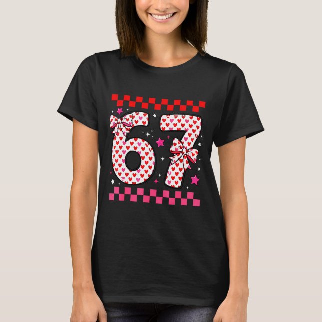 Valentine 67 Six Seven 6 7 Funny Heart Bow For Kid T-Shirt (Front)