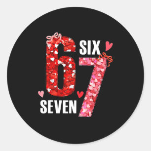 Valentine 67 Six Seven Rose Hearts Bow Valentine’s Classic Round Sticker