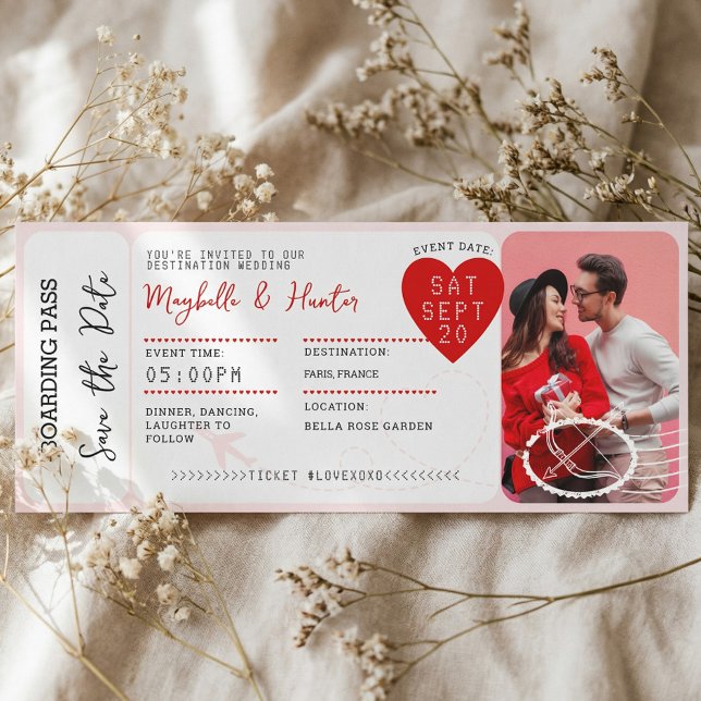 Valentine Airplane Boarding Pass Save The Date Invitation (Valentine Airplane Boarding Pass Save The Date Invitation)