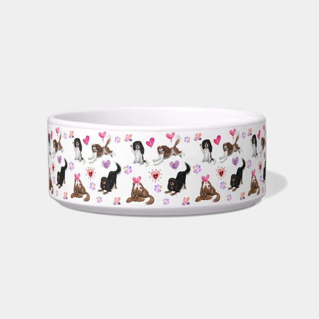 Valentine and Love Cavalier Dog Bowl (Front)