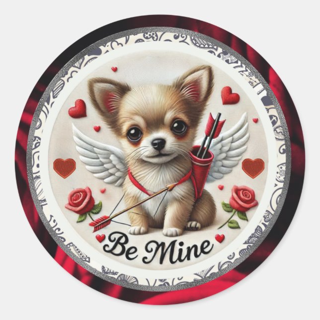 Valentine Angel Chihuahua Stickers – Be Mine  (Front)