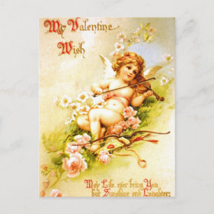 Valentine Angel Violin Vintage Postcard Cupid Art