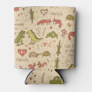 Valentine Animal Hand-Drawn Print Can Cooler