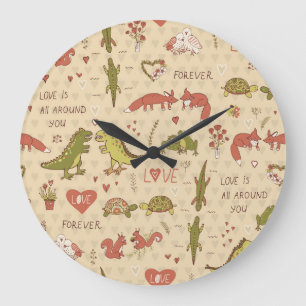 Valentine Animal Hand-Drawn Print Large Clock