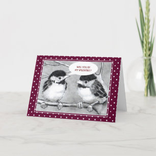 VALENTINE: BABY BIRDS IN PENCIL: CUTE HOLIDAY CARD